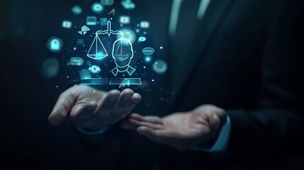 Fototapeta premium AI ethics or AI Law concept. Developing AI codes of ethics. Compliance, regulation, standard. Business policy and responsibility for guarding against unintended bias in machine learning algorithms.