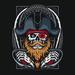pirate skull holding sword tshirt design
