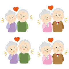 可愛い高齢の夫婦イラストセット
