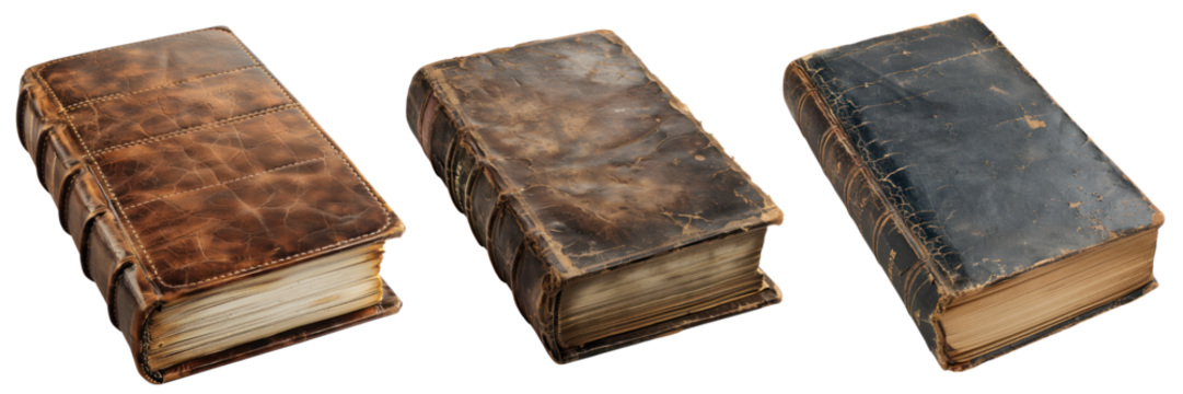 Antique books with worn leather covers.