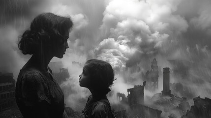 Reflecting suffering and grief, representation of devastation and destruction during second great war, a look at the depth of emotions and trials during a difficult and tumultuous period of history