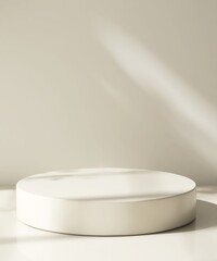 Modern and minimal beige geometric round cylinder podium in sunlight, shadow for luxury beauty, skincare, cosmetic, body care product display background 3D