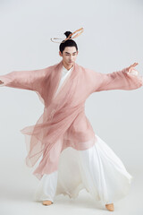 Artistic image of a Chinese priest and Taoist priest on a white background