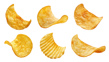 Set of potato chips isolated on transparent background