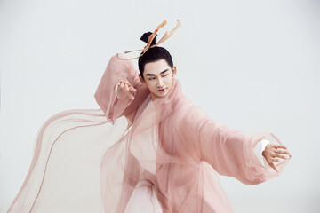 Artistic image of a Chinese priest and Taoist priest on a white background