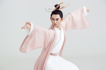 Artistic image of a Chinese priest and Taoist priest on a white background