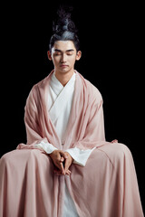 Artistic image of a Chinese priest and Taoist priest on a white background