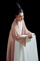 Artistic image of a Chinese priest and Taoist priest on a white background