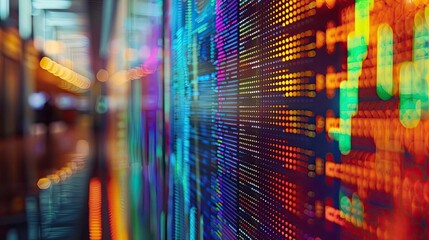 Fototapeta premium Colorful data visualization on a digital screen, representing big data analytics, information technology, and modern digital trends.