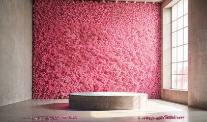 background with decorations at wall. blank empty podium platform stage with copy space place