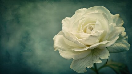 Surreal white rose in vintage style macro photo