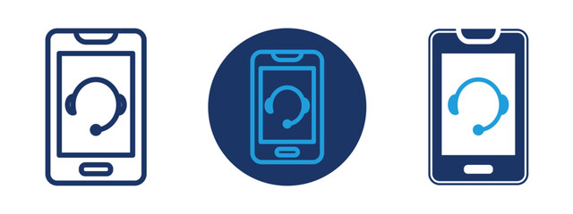  Mobile phone service icon, Three cell phone icons with a headset icon on them, 