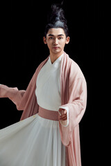 Artistic image of a Chinese priest and Taoist priest on a white background