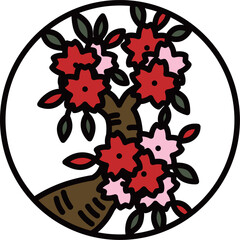 カラー円形ミニ花札　弥生　桜　3月　桜のカス