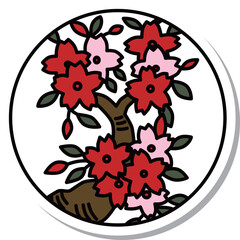 ステッカー風の円形シンプル花札　弥生　桜　3月　桜のカス