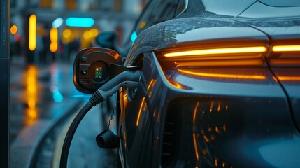 Powering the Future: High-Quality Close-Up Photo of an Electric Vehicle Being Charged