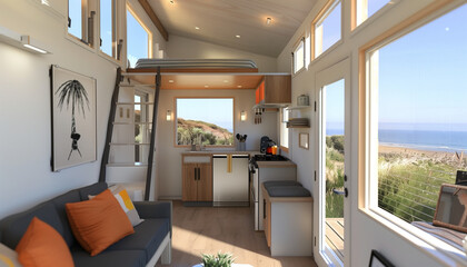 Light and Airy Beachside Tiny House with Coastal Colors, Deck, and Ocean View