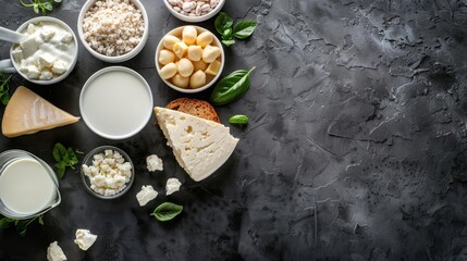 Food Dairy products Calcium Calcium-rich dairy products arranged creatively