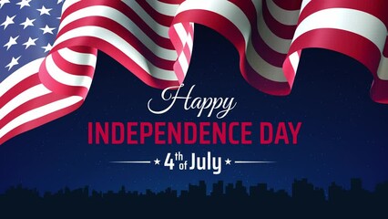 Animated 4th of july usa independence day banner. American fireworks flag on night dark sky background. Fourth of july, USA national holiday july 4. US flag, fireworks. Greeting card. Seamless loop - Powered by Adobe