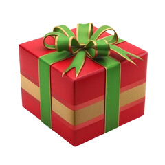 Obraz premium Festive red gift box with vibrant green ribbon and gold stripe, perfect for holiday celebrations, birthdays, and special occasions.