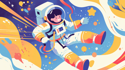 An astronaut floating in space with a colorful background for space, galaxy, and exploration themes