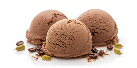 Exotic cardamom and coffee gelato, an image of exotic cardamom and coffee gelato, its dark color and spicy aroma highlighted against a white background