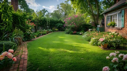 Naklejka premium Lawns and flowering beds