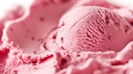 Lush raspberry gelato, a closeup image of lush raspberry gelato, its rich pink color and icy texture standing out against a white backdrop