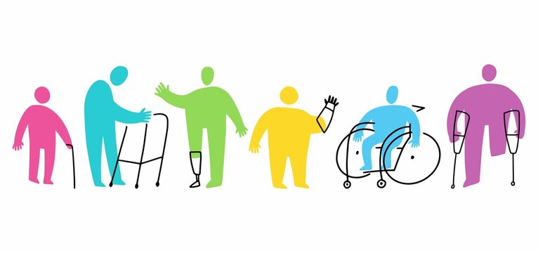 Vector collection of people with disabilities hand-drawn in doodle style	