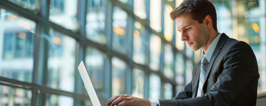 Focused Businessman Developing Investment Strategy on Laptop
