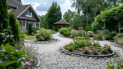 Country house yard with flower beds image
