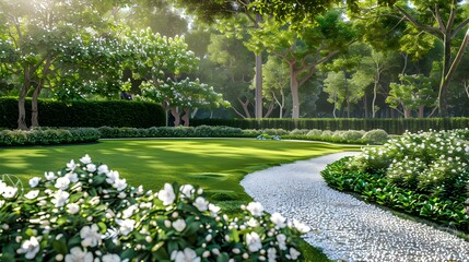 A yard with jasmine bushes decorated image