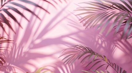 Tranquil Pink Oasis: Blurred Shadows of Palm Leaves on a Soft Pastel Background for Elegant Displays