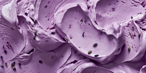 Obraz premium Artisanal blueberry lavender ice cream, an image of artisanal blueberry lavender ice cream, its purple swirls and creamy texture against a white background