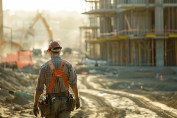Fototapeta premium Man walking on construction site