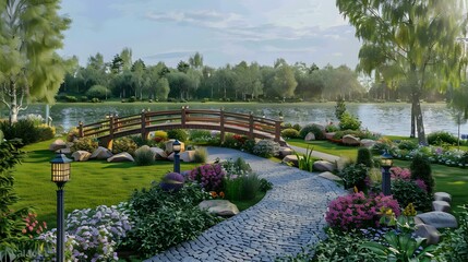 Fototapeta premium A landscaped area on the river bank picture