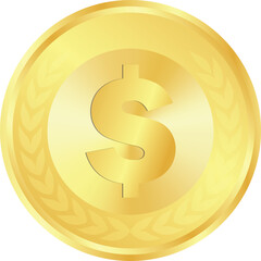 Realistic Dollar, colorful dollar coin, golden money coin, Golden dollar, money coin, coin sign, money icon