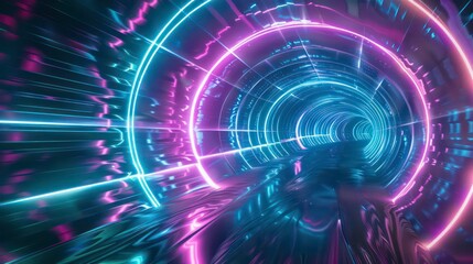 Obraz premium abstract futuristic background portal tunnel with pink blue and green glowing neon moving high speed wave lines and flare lights. Data transfer concept Science style wallpaper
