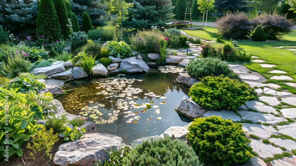 Wall mural Landscape design with small ponds  picture