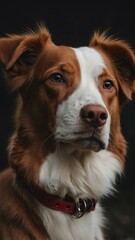 aesthetic image of a red and white bicolor dog closeup background