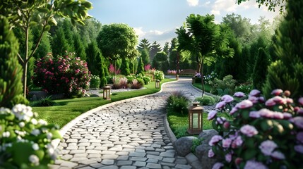 Obraz premium Landscape design with flowering alleys decorated img