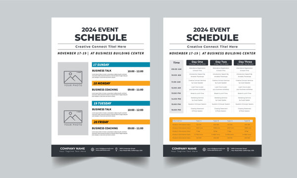 Event Schedule design template layout with 2 concept design