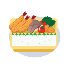 Cute kawaii Cartoon Style of Japanese Cuisine Bento Box