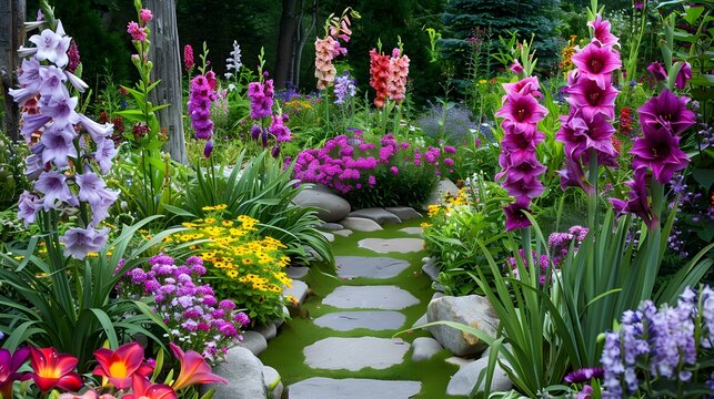 Mixborders with symmetrical flower beds of lilies image