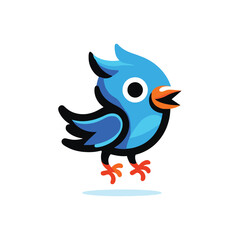 Vector Illustration of a Vibrant Blue Cartoon Bird in Motion. Cute, Dynamic, and Expressive Character Design