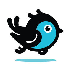 Vector Illustration of a Vibrant Blue Cartoon Bird in Motion. Cute, Dynamic, and Expressive Character Design