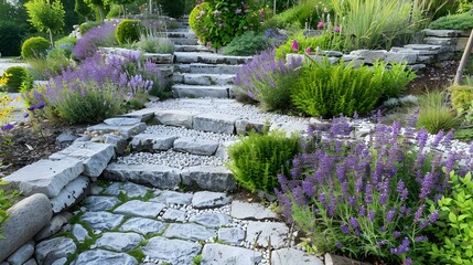 Obraz premium Landscape style with stone terraces planted