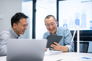 business meeting on financial report in new energy company