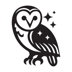 Black color body of owl bird with white background.