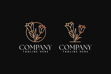 minimalist beauty lily flower and leaf branch line art logo design for fashion boutique florist